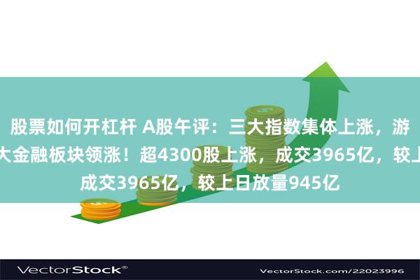 股票如何开杠杆 A股午评：三大指数集体上涨，游戏、房地产及大金融板块领涨！超4300股上涨，成交3965亿，较上日放量945亿